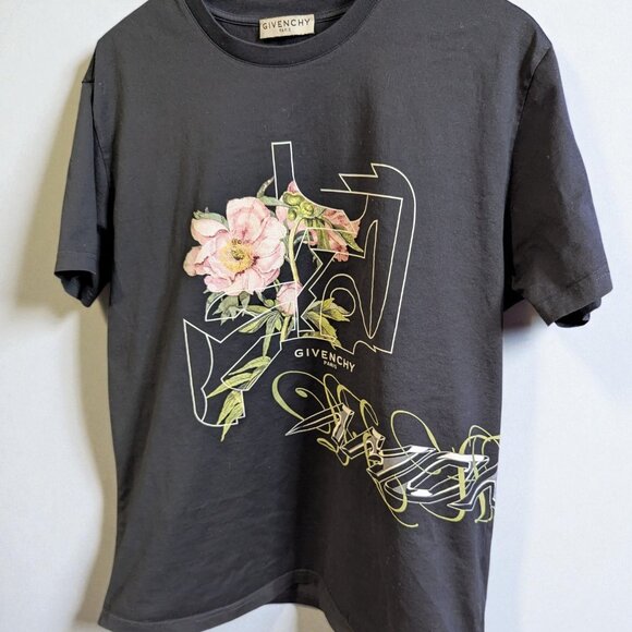 Givenchy Men's Short Sleeve T-Shirt Floral Logo, Size Medium, Peony Maze - Picture 1 of 6